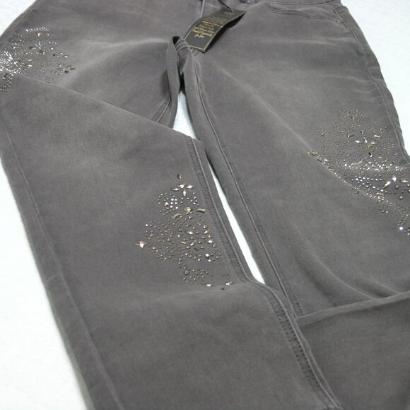 Diane Gilman Women's Dark Grey Jeans Size 12P with silver stud embellished - Picture 7 of 12